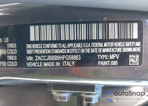 2017 Jeep Renegade Latitude 4X4 z USA, uszkodzony, nr VIN ZACCJBBB9HPG58863